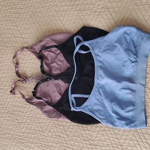 3 Bralettes sports bra bundle lot black pink purple